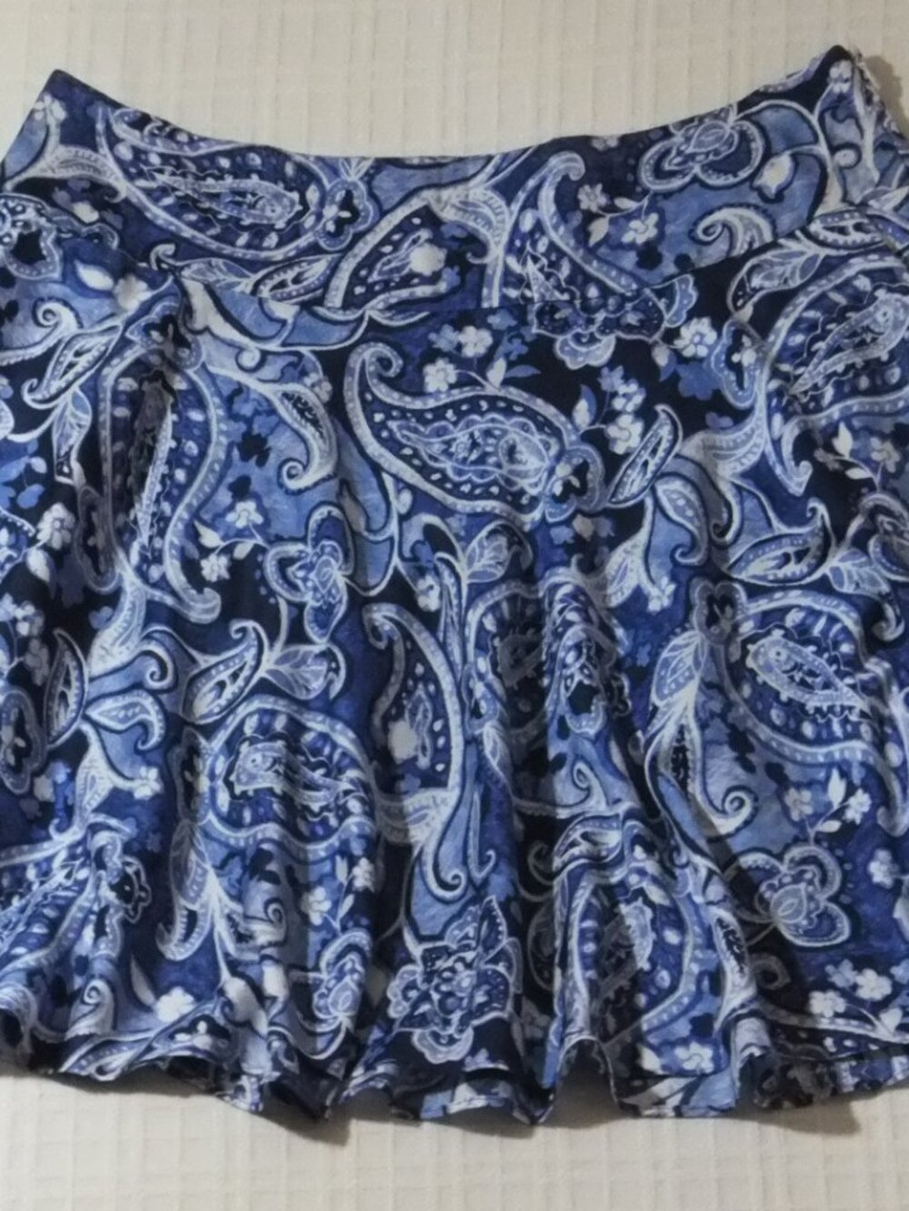 Lauren Ralph Lauren Skirt Womens 14 Petite Blue Paisley Flare Knee Length Cotton